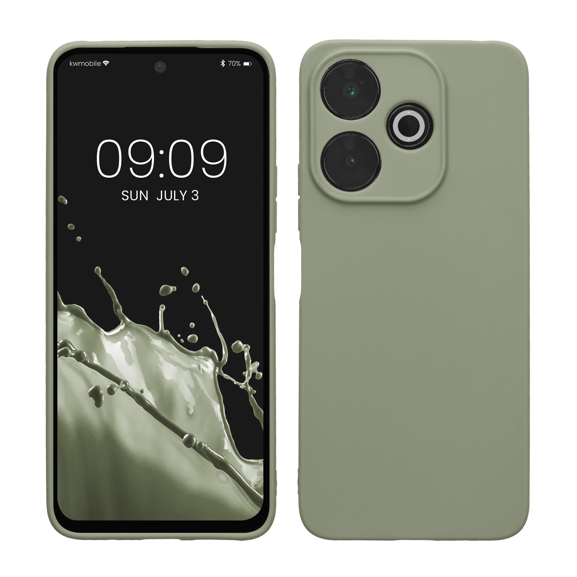 kwmobile Case for Xiaomi Redmi 13 Case - Protective Slim TPU Phone Cover - Soft Matte Finish - Gray Green