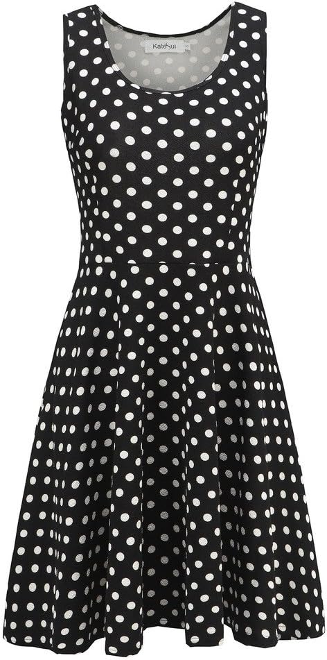 KateSui Womens Casual Flared Pleated Floral Sleeveless Tank Dress Dot XL