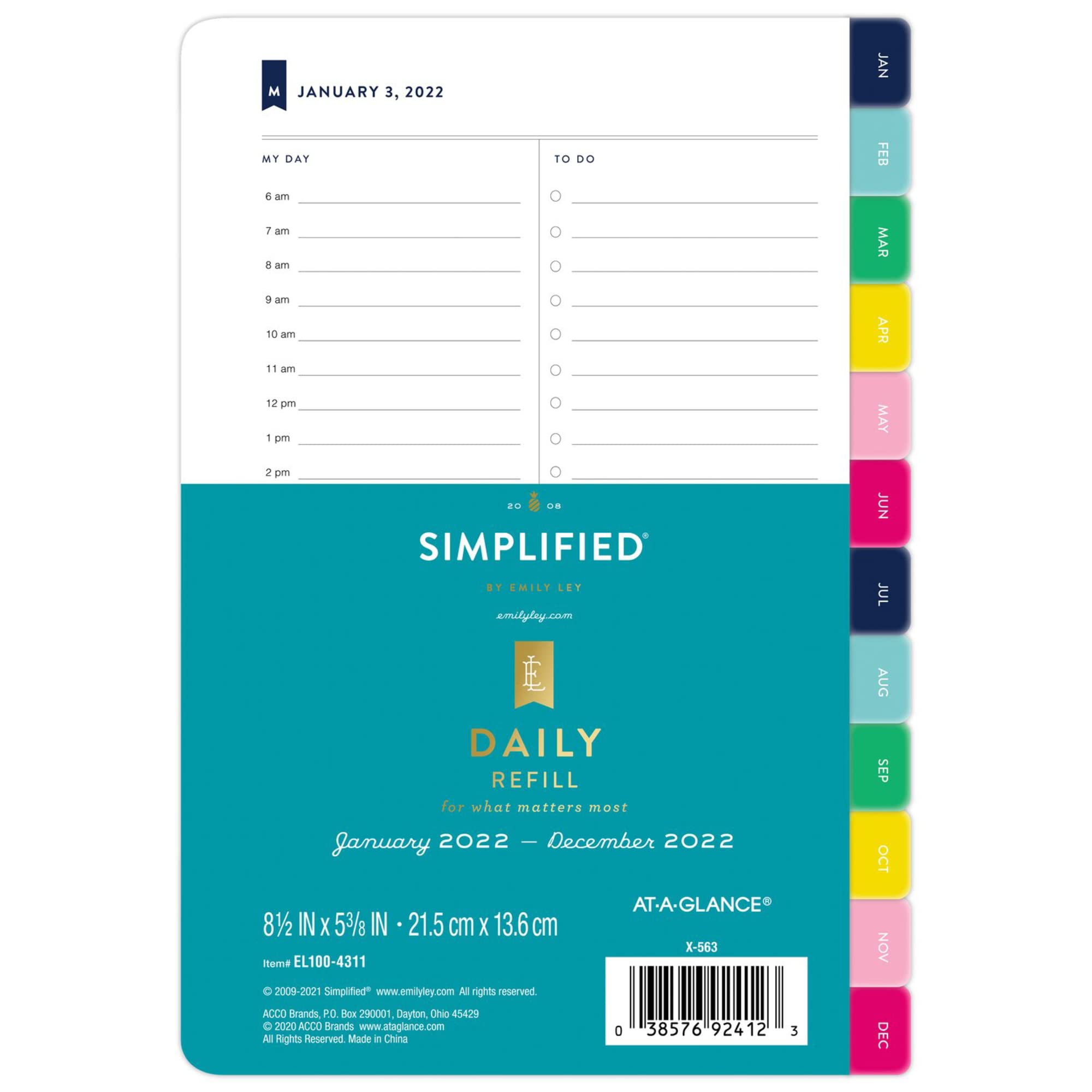 Simplified by Emily Ley 2022 Daily Refill Set, 5-1/2" x 8-1/2", Desk Size, One Page Per Day Refill (EL100-4311)