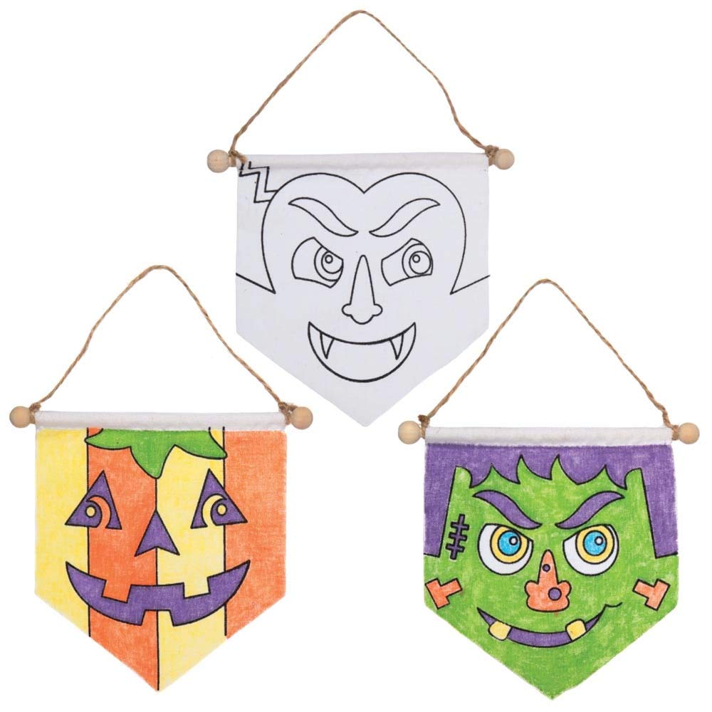 Baker Ross AX234 Halloween Colour in Banners - Pack of 3, Fabric Craft Bunting Halloween Party Decorations Childrens Art Activity