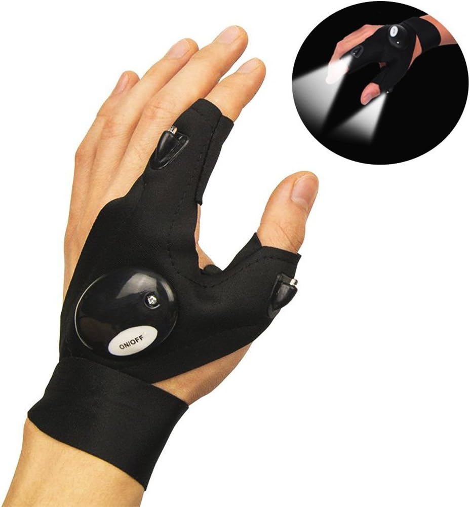 YaoHome Multifunctional LED Flashlight Magic Strap Fingerless Gloves Rescue Tools Outdoor Gear with 2 LED Light for Repairing in Darkness Fishing Outdoor Activities Essential Equipment (Left Hand)