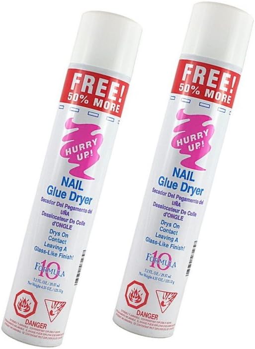Hurry Up GLUE SPRAY ACTIVATOR Nail Glue Dryer.Dries all nail glues instantly. It works with liteless gels, silk, linens, fiberglass wraps, tips and dip powders - Size 7.2 fl oz. (Pack 2)