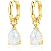 Moverable Drop Dangle Earrings for Women 14K White Gold/Rose Gold Plated Small Huggie Hoop Earring Water Drop Opal Hoops Hypoallergenic Jewelry Gifts