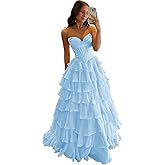 OLJHFJ Women's Chiffon Prom Dress - Tiered Ruffle Prom Dresses for Women Strapless Corset Long Cocktail Party Gowns with Slit