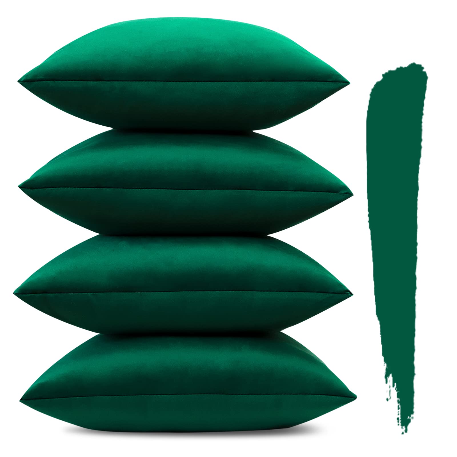 Sungeek Set of 4 Decorative Cushion Covers Solid Soft Velvet Pillow Covers with Invisible Zipper Square Throw Pillow Cases for Sofa Car Patio Bedroom Living Room 45x45cm Green — image 1