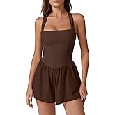 QINSEN Women's Square Neck Sleeveless Romper Jumpsuit Casual Summer One Piece Outfit with Pocket