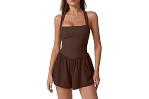 QINSEN Women's Square Neck Sleeveless Romper Jumpsuit Casual Summer One Piece Outfit with Pocket