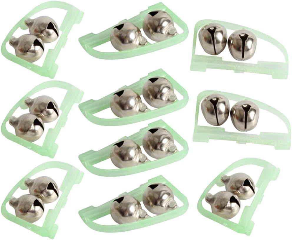 Hjuns 10 Pcs Night Fishing Rod Tip Clip Fluorescent Light Twin Bells Ring Fish Bait Alarm