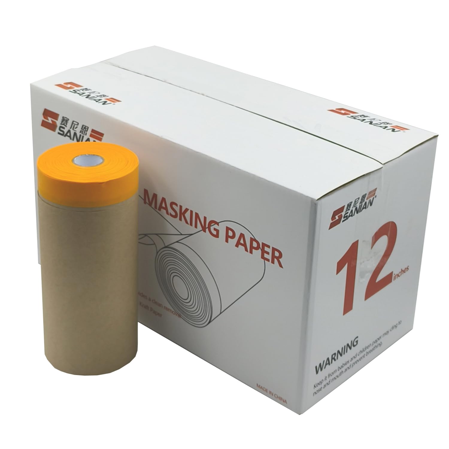 Photo 1 of sanian Painter's Pre-Taped Masking Paper and Masking Tape in one Kraft Paper Roll 8 Pack 12" x 65 Feet(Each roll) Total 520 feet Paper is PRE-Folded
