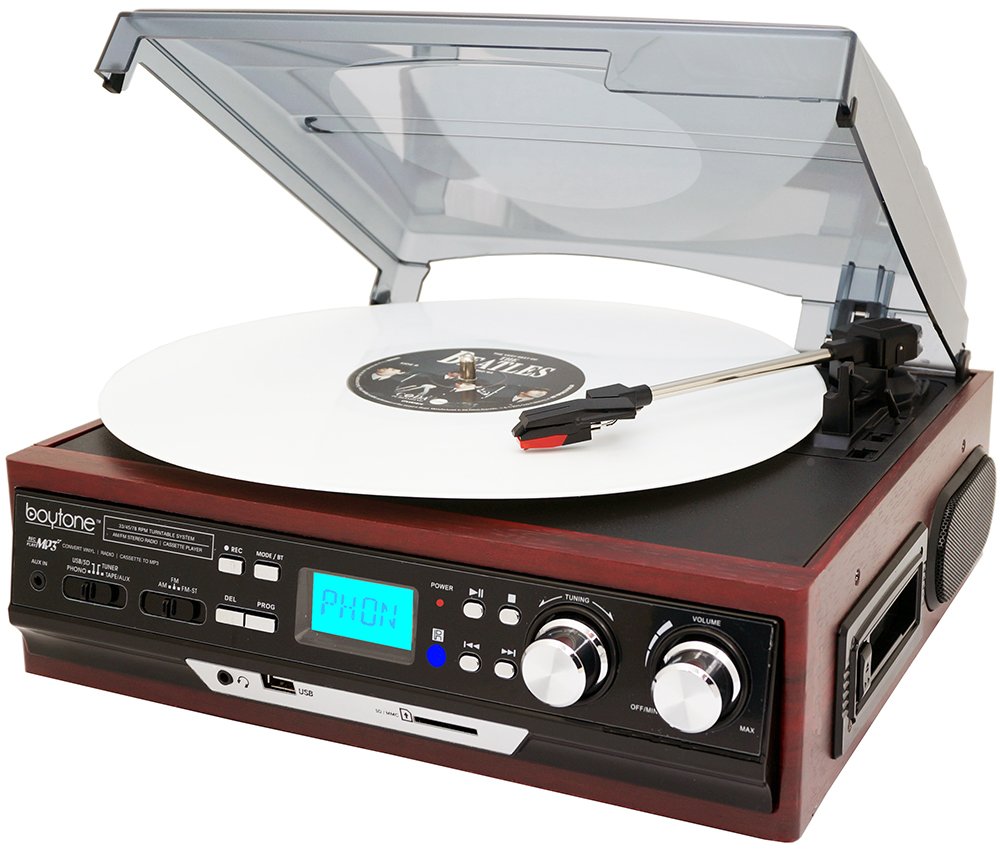 BLUETOOTH STEREO 3SPEED RECORD PLAYER TURNTABLE CASSETTE AM/FM RADIO