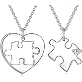 URONE Couple Puzzle Necklace 925 Sterling Silver Matching Friendship Pendant Necklaces Couple Puzzle Jewelry Gifts for 2 Women Men