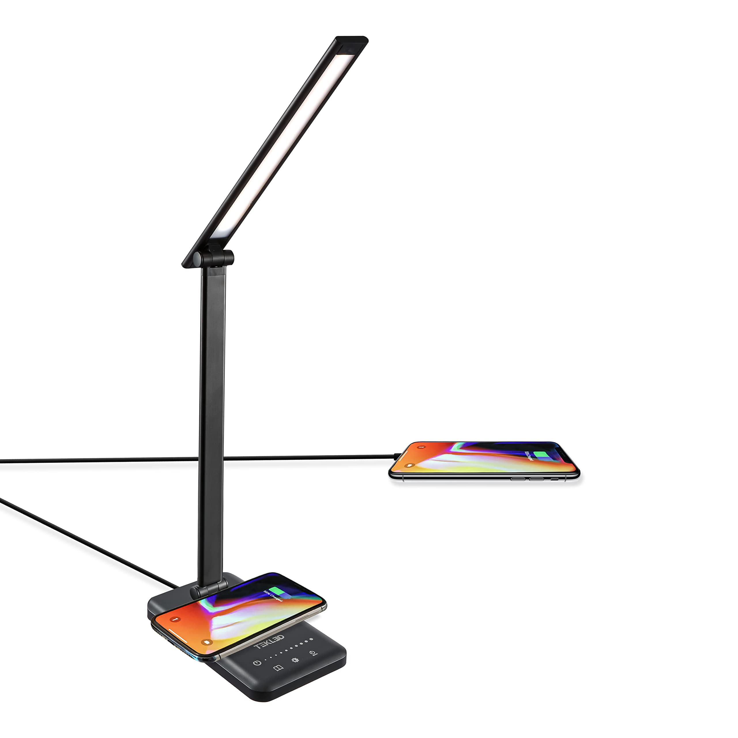 TEKLED® LED Desk Lamp with Wireless Charger | 5-Level Dimmable Flexible Gooseneck | Capacitive Touch Switch | USB Charging Port | Eye Protection Bedside Reading Office Work Students | 10W 42 LED 350LM