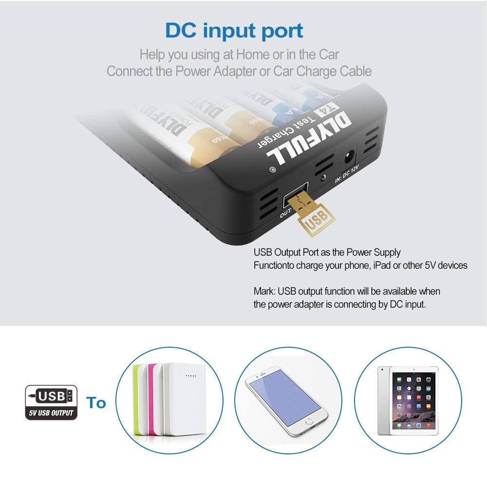 Dlyfull Speedy Universal Battery Charger with LCD Display 4-Slot Multifunctional Smart Battery Charger for NiMH NiCD AA AAA C SC & 18650 18490 14500 10400 17500 17355 16340 26650 26500 22650 Batteries