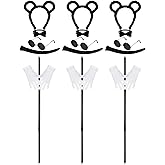 Karenhi 18 Pcs Halloween Mouse Costume Accessories Set Mouse Headbands Ears Bow Tie Tail Sunglasses Blind Cane White Gloves