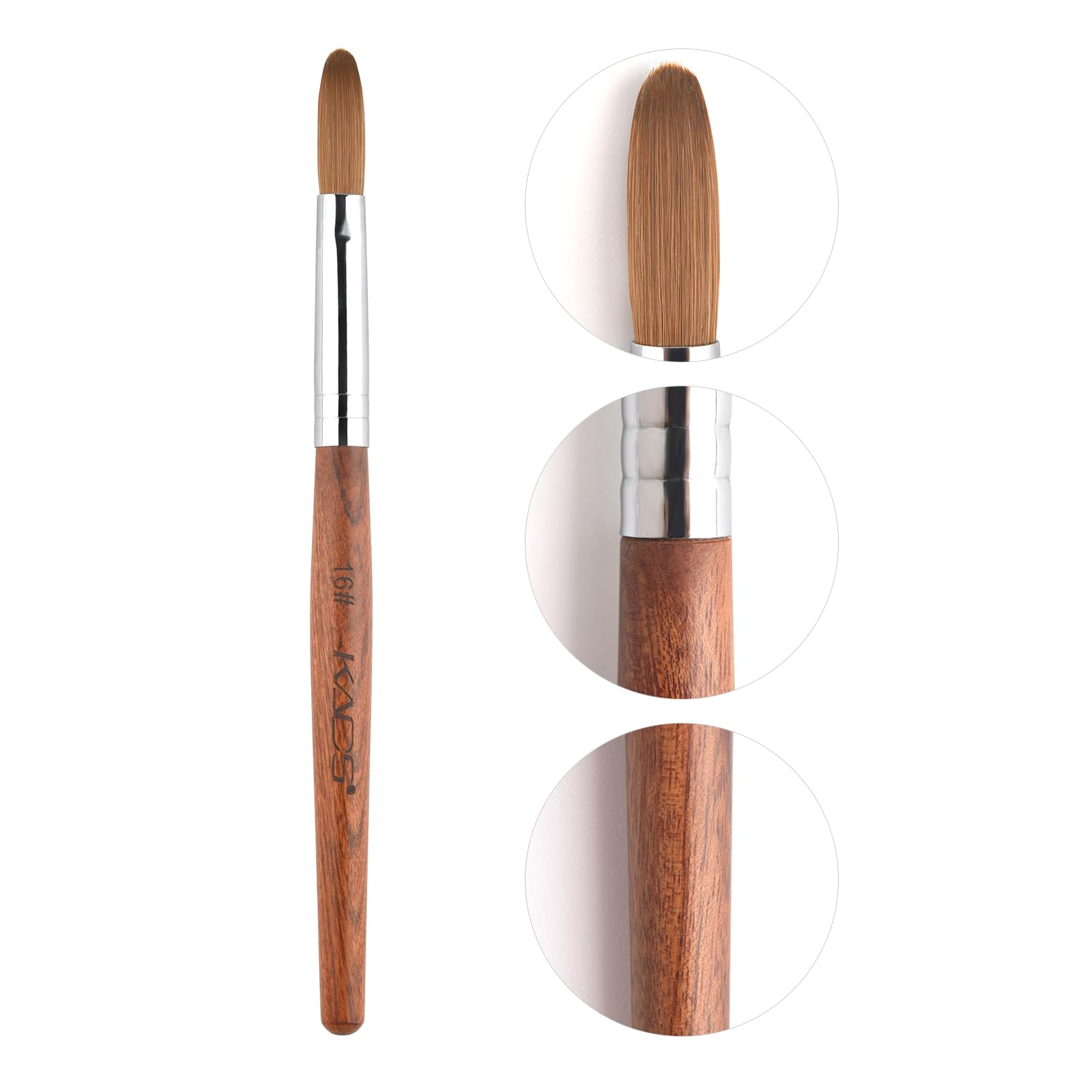 KADS Pure Kolinsky Hair Bristles Acrylic Nail Brush Oval Crimped Shaped RedWood Handle Professional Salon Quality (16#)