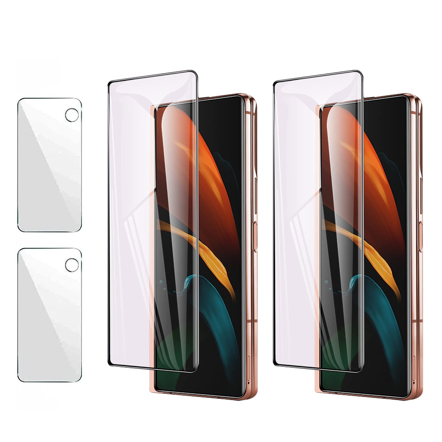 Photo 1 of (2+2) Tempered Glass Designed for Samsung Galaxy Z Fold 2 5G,2 Pack Front Full Covered Tempered Glass +2 Pack Camera Lens Protector, Screen Protector Film Compatible with Galaxy Z Fold 2 (Black)