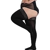 DORALLURE Plus Size Fleece Lined Thigh High Stockings for Women Opaque Lace Top Thermal Pantyhose Tights