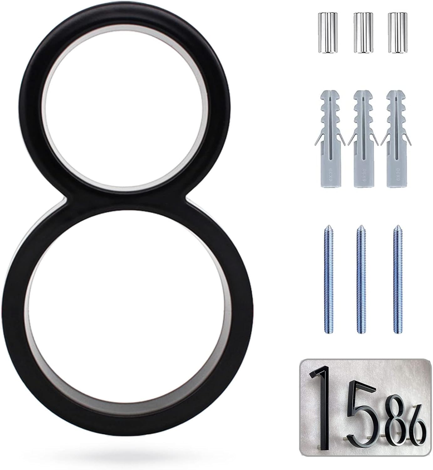Address Signs - 5Inch Zinc Alloy Floating House Number with Nail Kit, Metal Modern House Numbers, for Garden Door Mailbox Decor Number Visibility Signage (black-8)