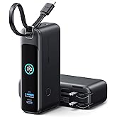 INIU 3-in-1 Portable Charger, 10000mAh 30W Fast Charging Power Bank, Built-in USB C Cable and Foldable AC Plug, Travel Essentials Battery Pack for iPhone 17 16 15, Samsung S25 S24, MacBook, and More