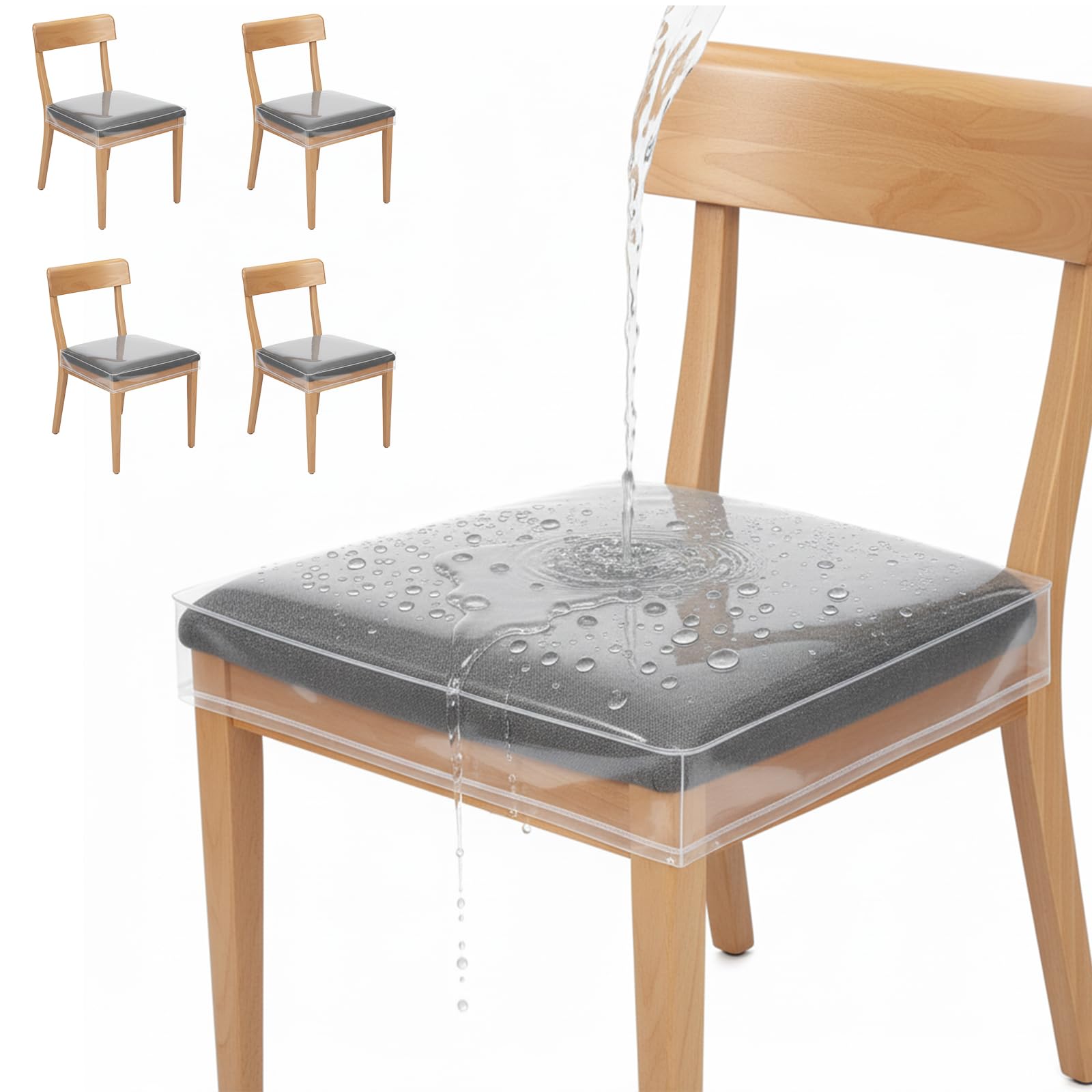 Photo 1 of Houseables Plastic Chair Covers, Plastic Seat Covers for Dining Chairs, Seat Protectors, Vinyl, Waterproof, Clear Cushion Protector for Cats, Kids, Kitchen Room Table, Fits 16-18 Inch, 4 Pack Set