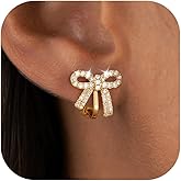 Awinesn Bow Clip on Earrings for Women Hypoallergenic Dainty Gold Bow Clip Earrings for Women 14K Gold/Silver Plated Gold Earrings 5A Cubic Zirconia Multiple Styles for Women Fashion Trendy Jewelry Gifts