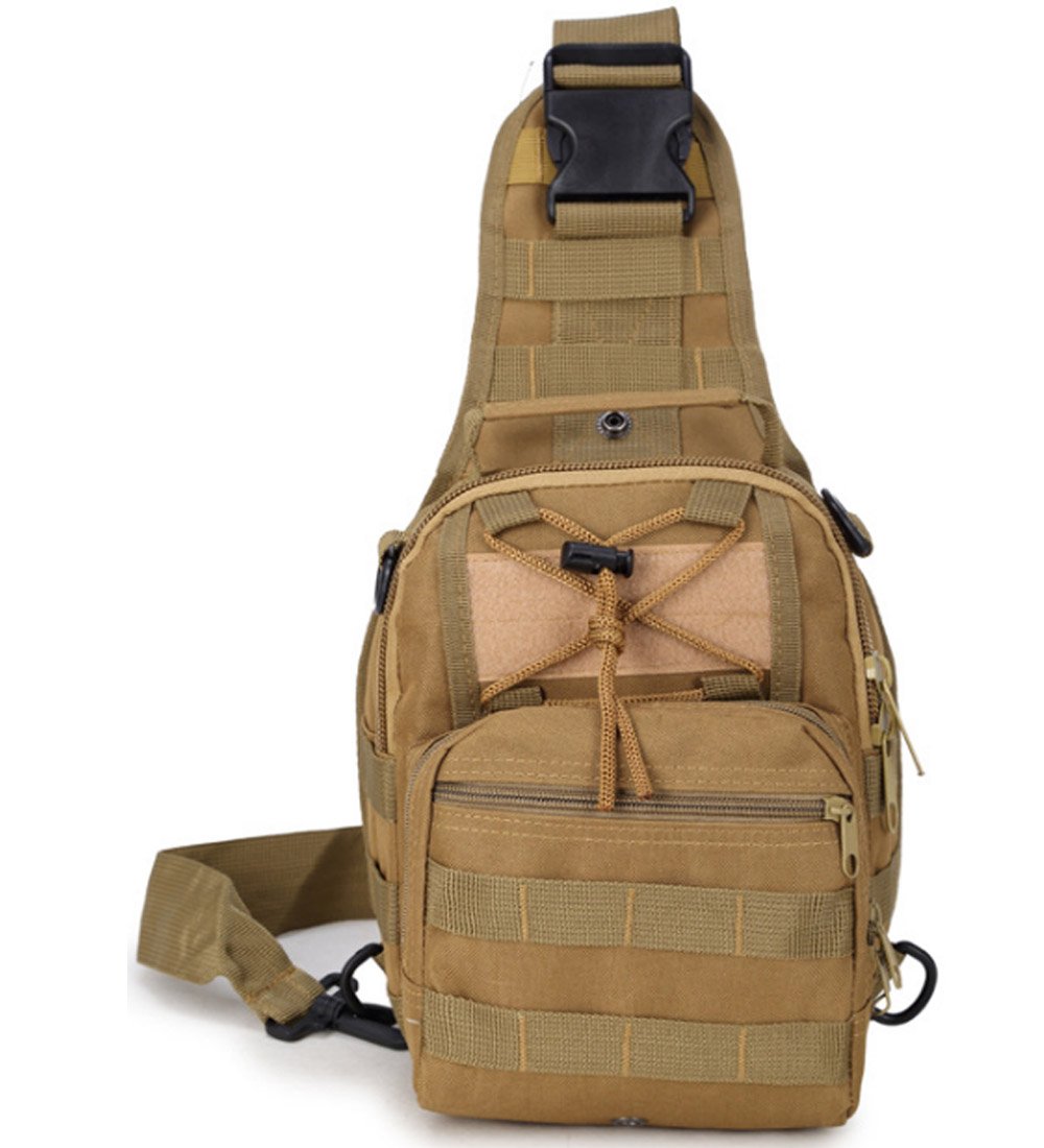 Rullar Small Hiking Daypack Tactical Sling Chest Bag Military Molle Multifunctional Shoulder Messenger Crossbody Backpack Hunting Camping Pack Khaki