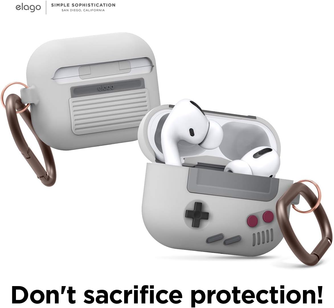elago AW5 Protective Case with Carabiner Compatible with AirPods Pro, Classic Design for Portable Game Console Gray - Image 3