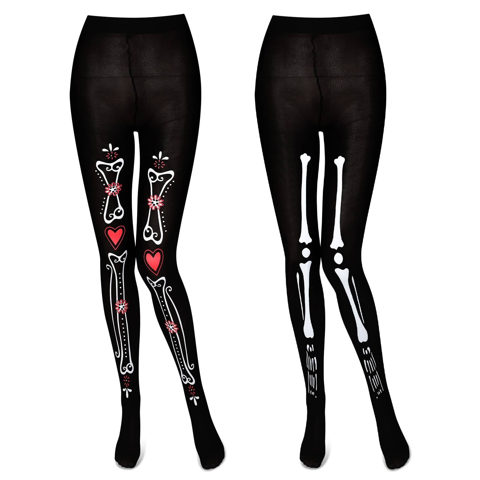 Neer Day of The Dead Women's Skeleton Tights - Black & White Bone Pattern, Halloween Costume & Cosplay, Party Decorations