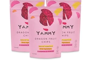 Yammy Dried Dragon Fruit Chips (Pack of 3) for Drinks, Refreshers, 1 Ingredient Superfood Snack, Healthy, Dehydrated Pitaya Pieces, Yummier Than Freeze Dried Dragonfruit Chunks, Gluten Free, Vegan