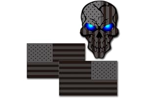 NIUBIPRO 3 Pack 5.1"Reflective All Black American Flag Sticker, Skull Decal with Black US Flags, UV Fade Resistant Vinyl Car Flags Stickers for Trucks Jeep Van Women Men Motorcycle Laptop Skateboard Bike Bumpe