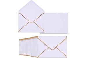 HOMTABLE 50 Pack A7 Envelopes 5 x 7 Card Envelopes Self-Adhesive V Flap Envelopes with Gold Border for Office, Wedding Gift Cards, Invitations, Graduation, Baby Shower, Parties (White)