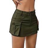 EARKOHA Women's Mini Cargo Skirt Y2K Low Waist Button Short Bodycon Denim Jean With Flap Pockets