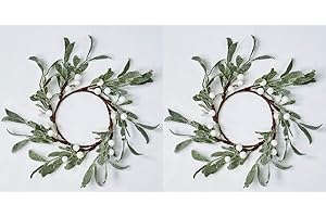 HAPPY DEALS ~ Mistletoe Berries Candle Ring | 2 Pack | Frosted 8 inch with 4 inch Center | Farmhouse Wreath