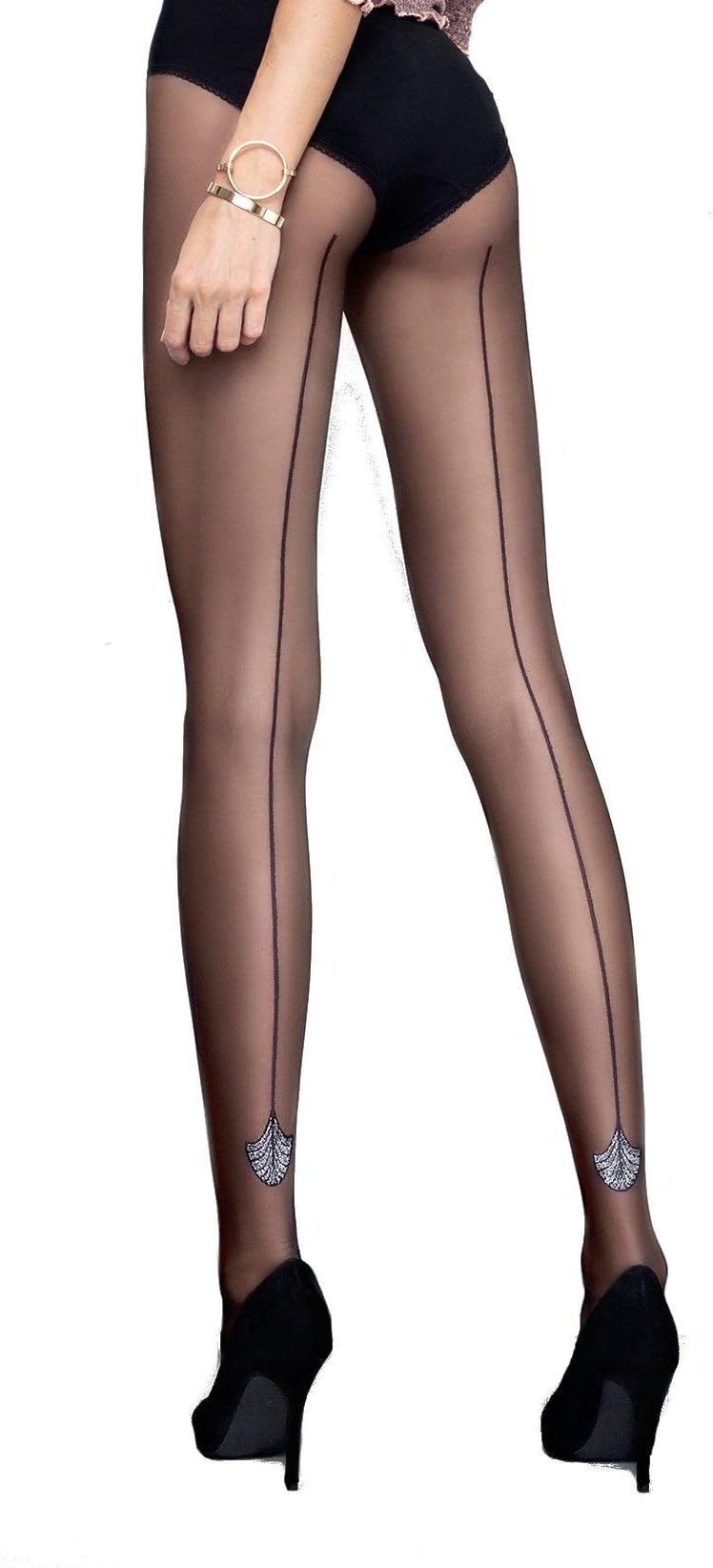 Fiore Flare Seamed Sparkle Tights-Large-Black