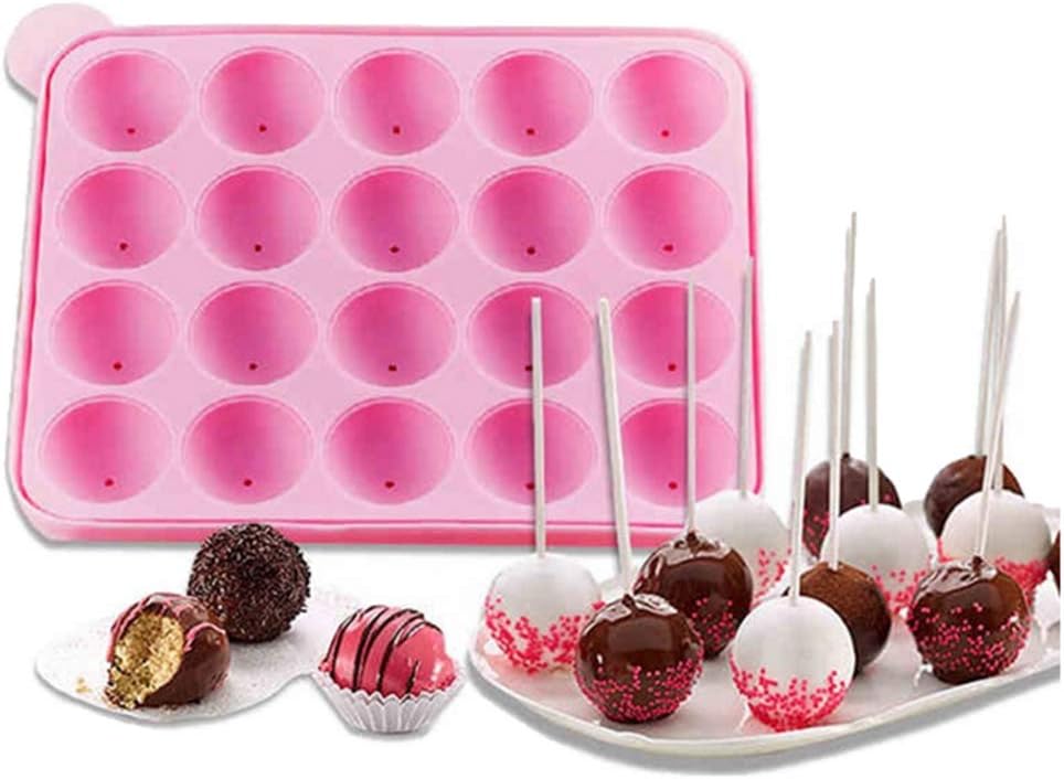 Tancurry Silikon CakePop Backform Kugeln Formen Silikonform für Lollipop Schokolade Süßigkeiten mit 20 Stück Stöcke