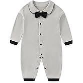 Gajaous Newborn Baby Boys Formal Bowtie Collar Rompers Long Sleeves Bodysuit Jumpsuit Overall 0-12M