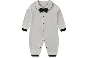 Gajaous Newborn Baby Boys Formal Bowtie Collar Rompers Long Sleeves Bodysuit Jumpsuit Overall 0-12M