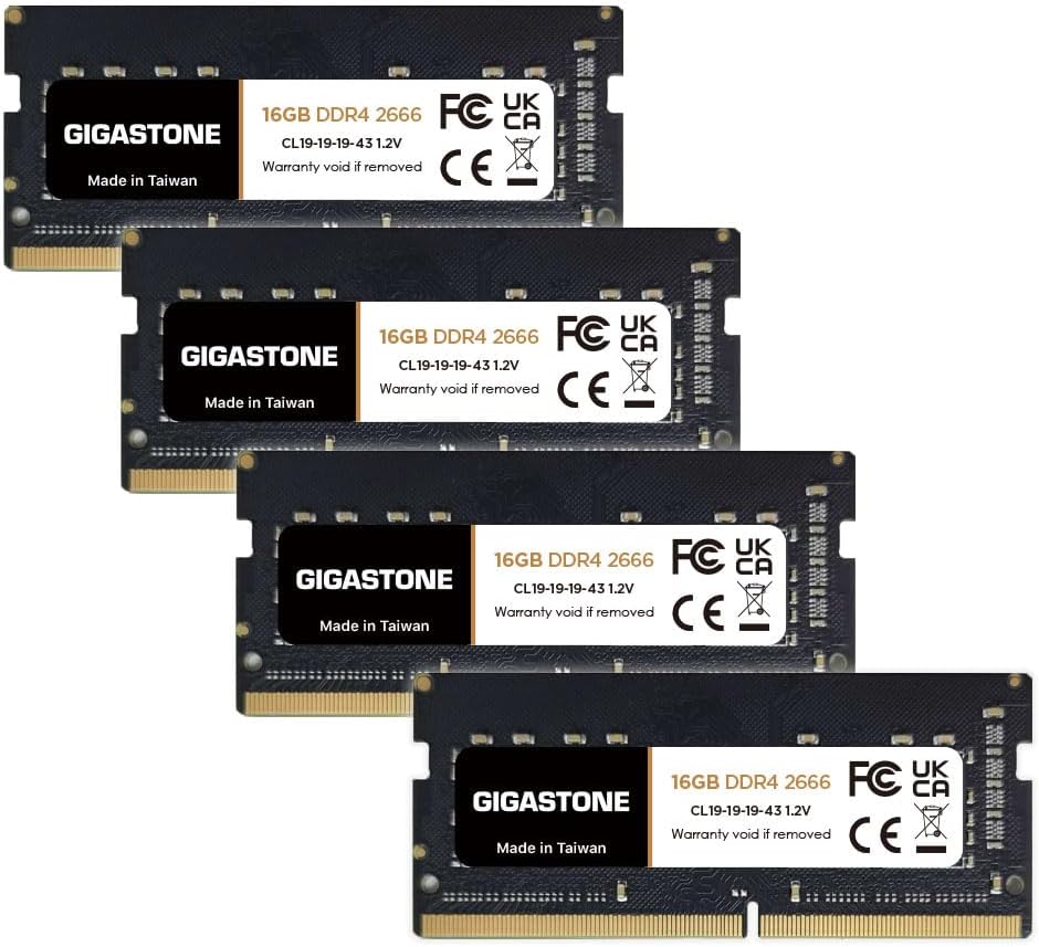 Gigastone 64GB Kit 4x16GB DDR4 2666MHz Laptop SODIMM RAM PC4-21300 Non ECC 1.2V