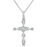 JiaYangJY Cubic Zirconia Cross Necklace for Women 925 Sterling Silver Imitation Diamond Birthstone Cross Pendant Necklace Christians Religious Jewelry