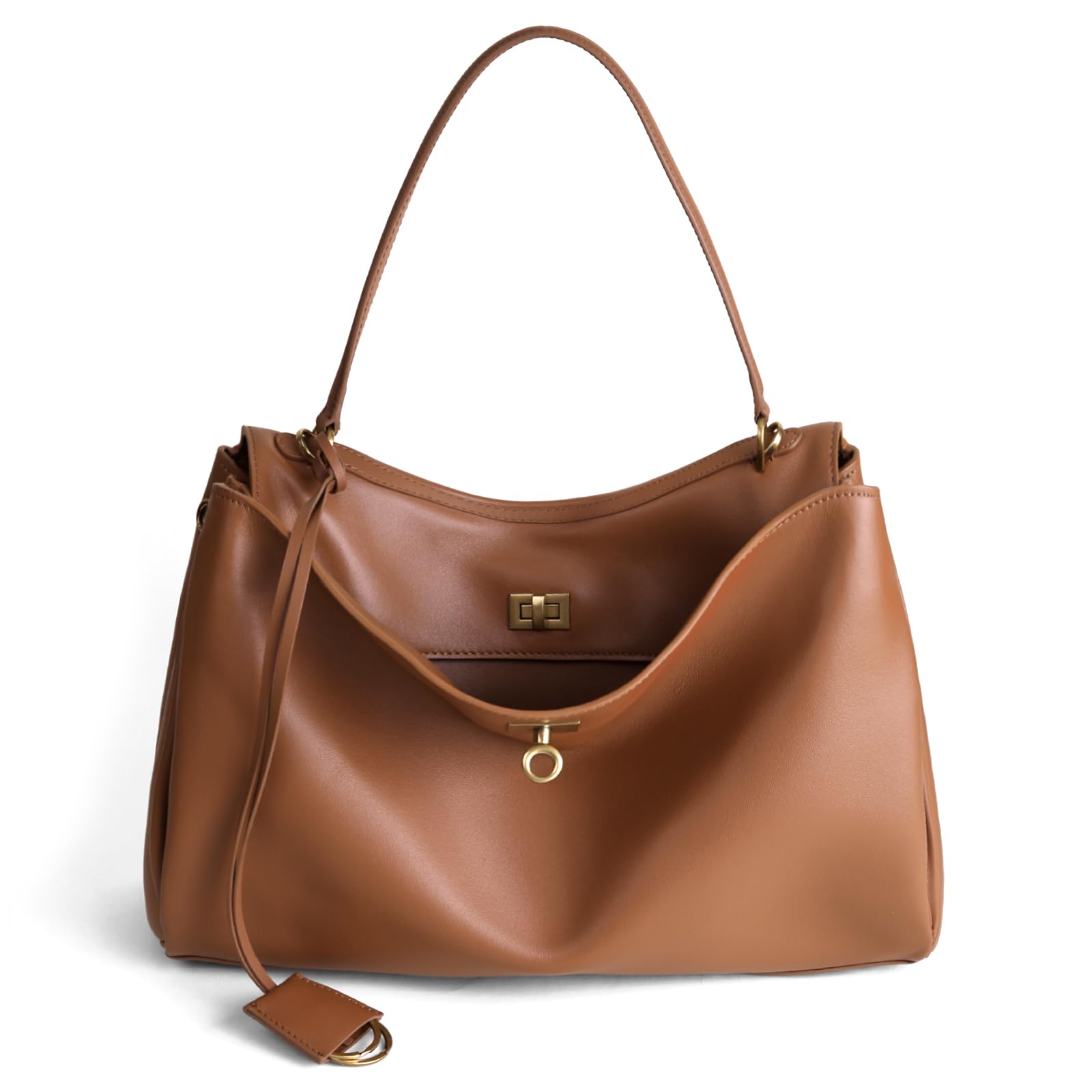 Photo 1 of hedexe Genuine Leather Tote Bag for Women: Soft Cowhide Shoulder Handbags for Ladies - Satchel Purse for Travel Work(Large) (Leather, Leather -Brown)