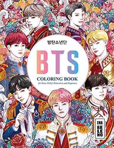 BTS Coloring Book for Stress Relief, Happiness and Relaxation: 방탄소년단 for ARMY and KPOP lovers Love Yourself Book 8.5 in by 11 in Size - Hand-drawn ... Jin, RM, JHope, Suga, Jimin, V, and Jungkook