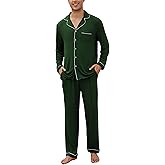 Veseacky Mens Pajamas Set Long Sleeve Soft Pajamas for Men Button Down Sleepwear Pjs Lounge Sets with Pockets S-2XL