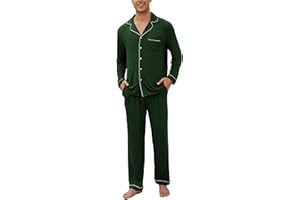 Veseacky Mens Pajamas Set Long Sleeve Soft Pajamas for Men Button Down Sleepwear Pjs Lounge Sets with Pockets S-2XL