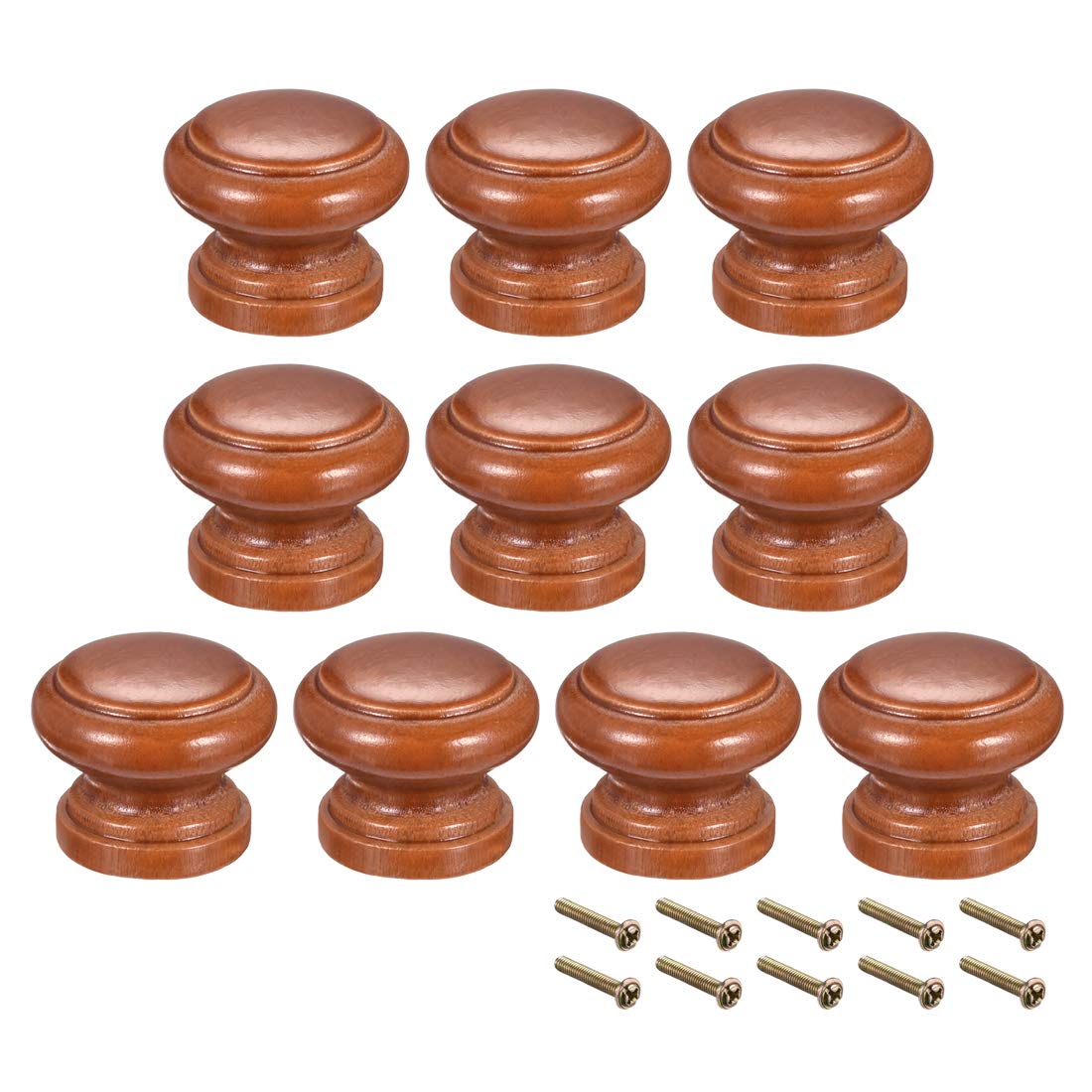 sourcing map Round Wood Knobs,10Pcs 28mm Dia Cabinet Furniture Kitchen Pulls Handles for Drawer Cupboard, Red