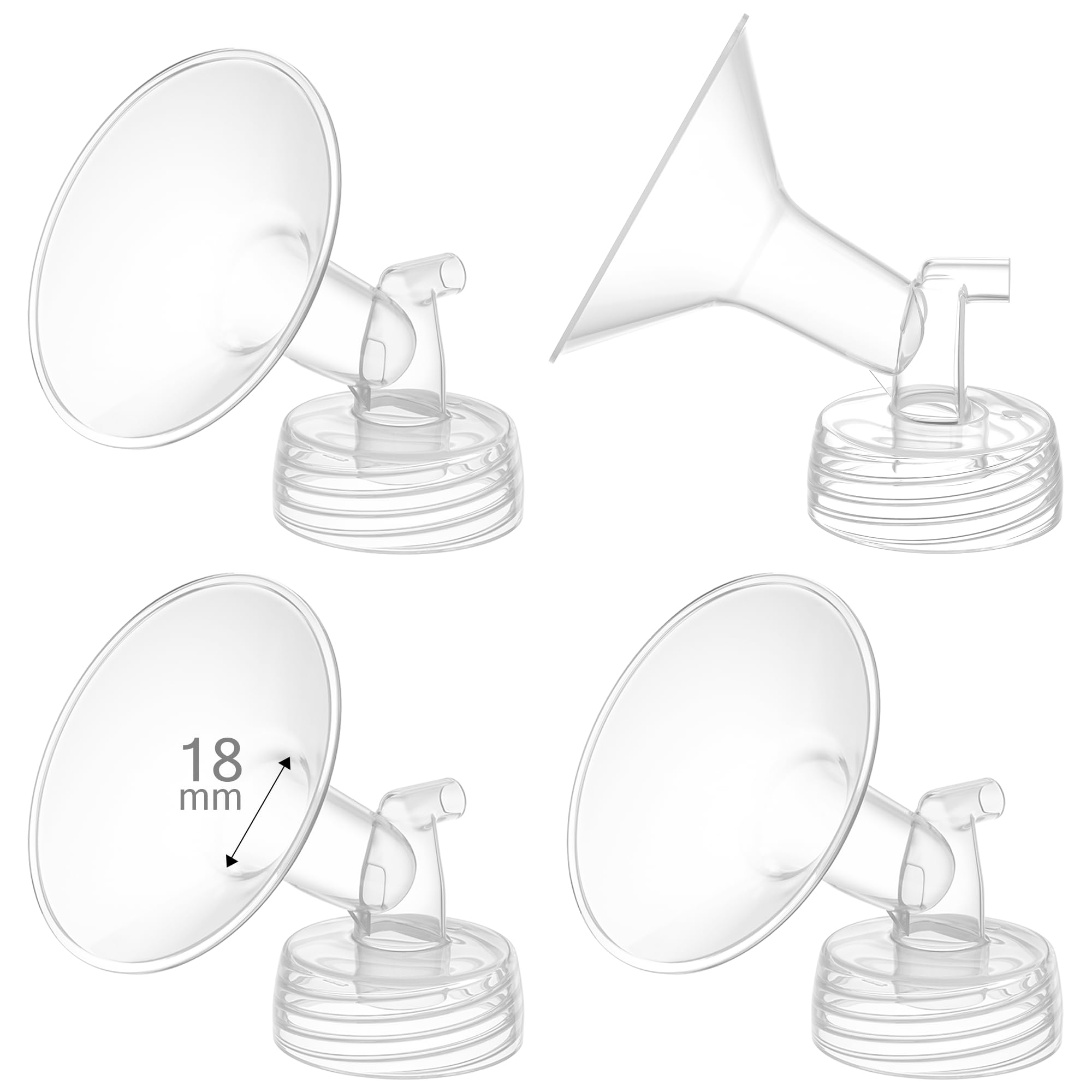 Photo 1 of GOTOCUT 4PCS 18mm Breast Pump Flanges, Compatible with Spectra S1/S2/9Plus/Synergy Gold, Motif Luna, Wide-Mouth Bottle Fit, Breast Pump Accessories
