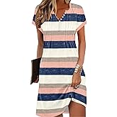 Soesdemo Womens Summer Dresses Short Rolled Sleeve Pleated Button Down V Neck Casual Beach Shift Sundresses with Pockets