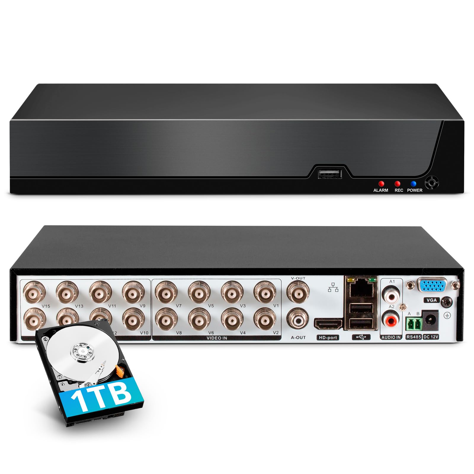 Photo 1 of ?2026 Upgraded?16 Channel Security DVR System with 1TB Hard Drive Hybrid 6-in-1 DVR Recorder for 5MP/4K/1080P Cameras (TVI/AHD/CVI/CVBS/IP), Human Detection, 24/7 Recording Remote View on Phone/PC/TV