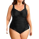 Daci Women Plus Size One Piece Swimsuits - Tummy Control Retro Ruched Bathing Suits Vintage Swimwear