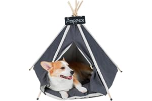 ANPPEX Dog Teepee,28in Pet Tent Teepee with Thick Cushion,Washable Cat Tent Teepee Dog Bed House,L Size for Small and Medium Dogs,Gray