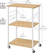 VASAGLE Kitchen Shelf on Wheels 3-Tier Trolley Golden Oak White KKS060Y09 view 6